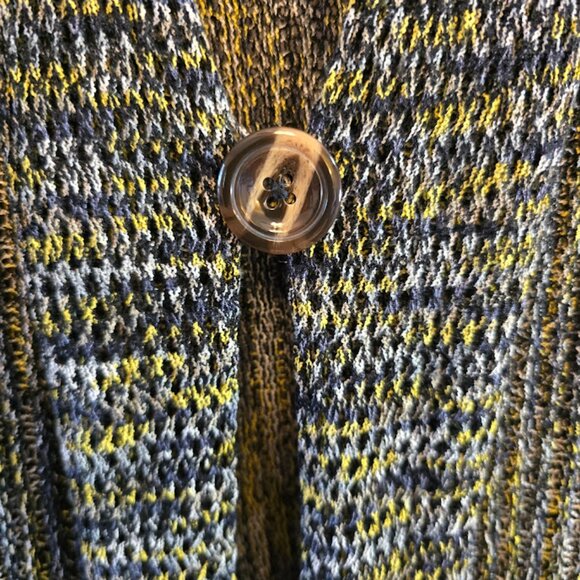 SACRED THREADS SIZE LARGE NAVY GOLD SWEATER CARDIGAN BUTTON FRONT OR OPEN LONG - Picture 6 of 12